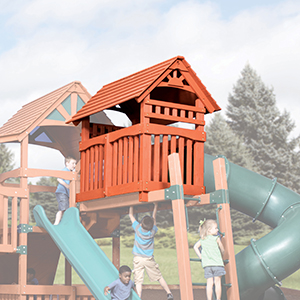 Loft Fort on top of Monkey Bars for Outdoor Swing Set