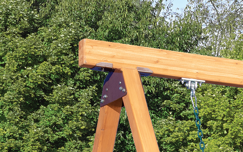 Steel Brackets Support Swing Beams on Summit Outlook Swing Sets