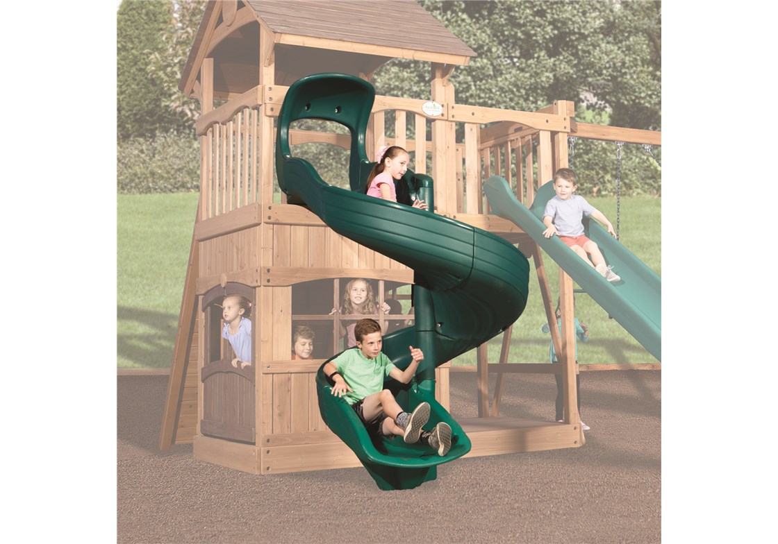 Green Open Spiral Slide for 6' High Deck for Cedar Playsets