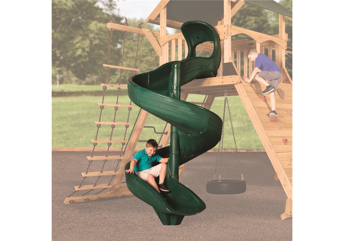 Green Open Spiral Slide for 7' High Deck for Playsets