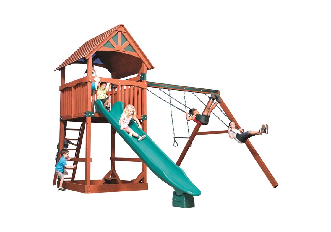 Olympian Treehouse Jumbo 1 with Wood Roof Outdoor Swing Set