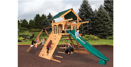 Olympian Peak XL 1 w/ Tarp Roof Green Wooden Swing Set