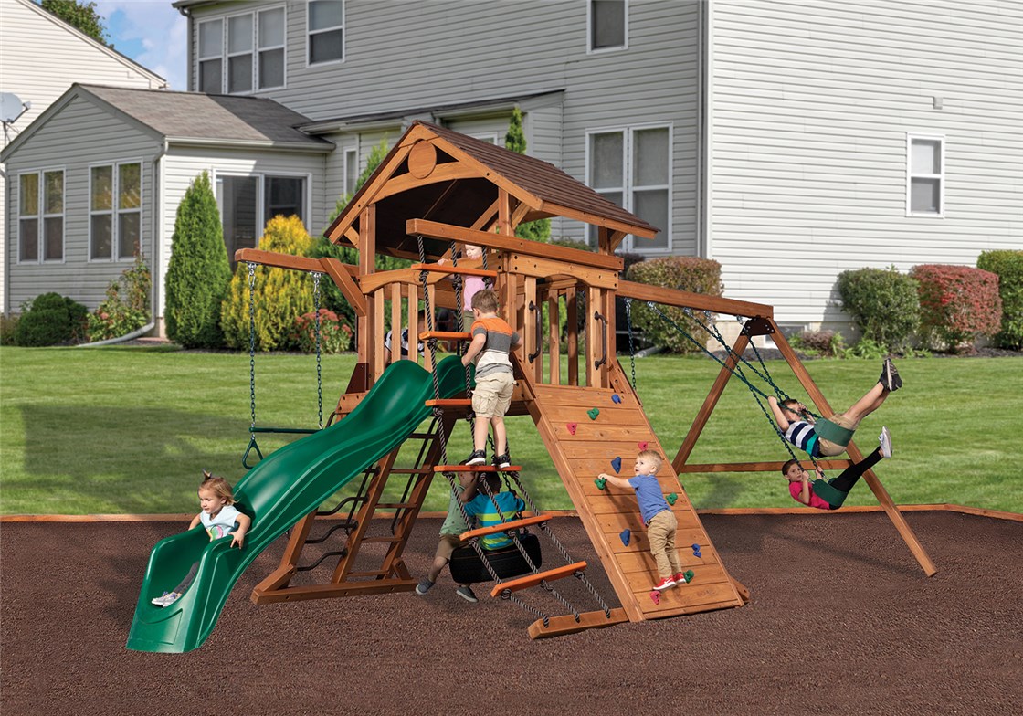 Adventure Summit 1 with Wood Roof Wooden Swing Set