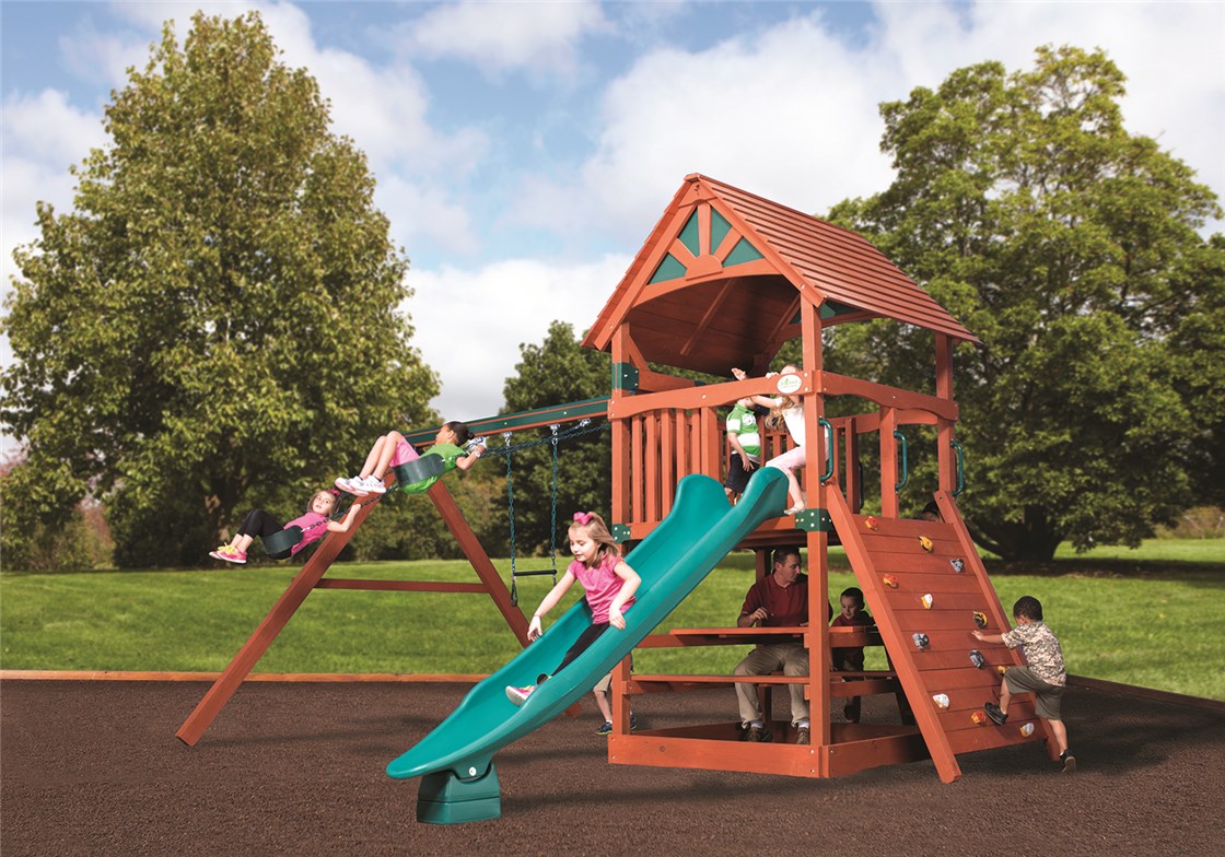 Adventure Treehouse Jumbo 2 w/ Green Rocket Slide Cedar Playset