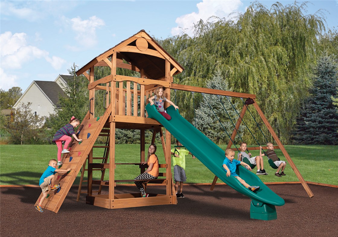 Olympian Outlook 1 with Wood Roof Backyard Swing Set