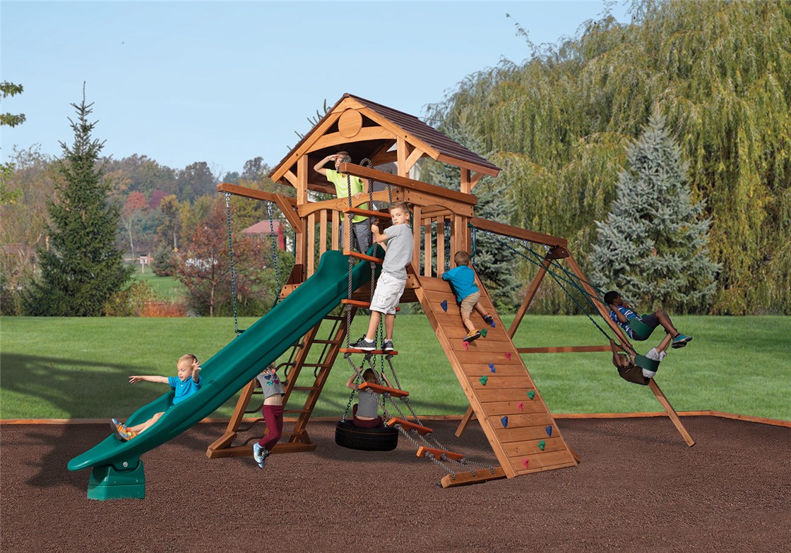 Olympian Summit 1 with Wood Roof Outdoor Swing Set
