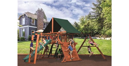 Adventure Peak Junior 1 w/ Green Tarp Roof & Monkey Bars Wooden Swing Set