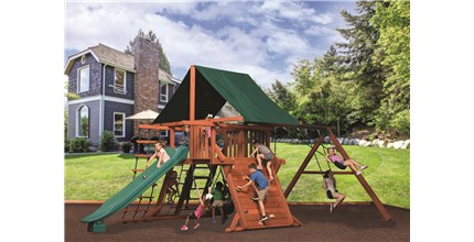 Adventure Peak Junior 1 w/ Green Tarp Roof Wooden Swing Set