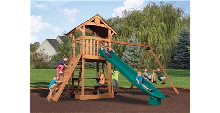 Olympian Outlook 1 with Wood Roof Backyard Swing Set